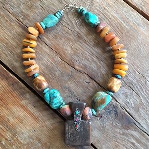 RESERVED-Unique Turquoise and Amber Necklace